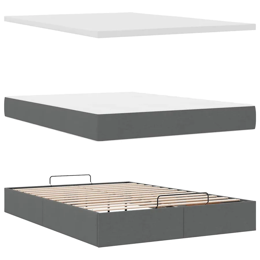 Cadre de lit ottoman avec matelas gris foncé 140x190 cm tissu - 8