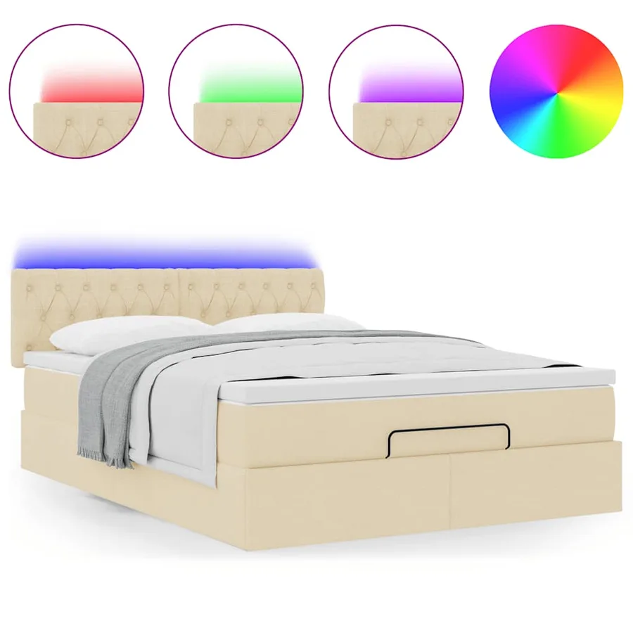 Lit ottoman avec matelas et LED crème 140x190 cm tissu - 5