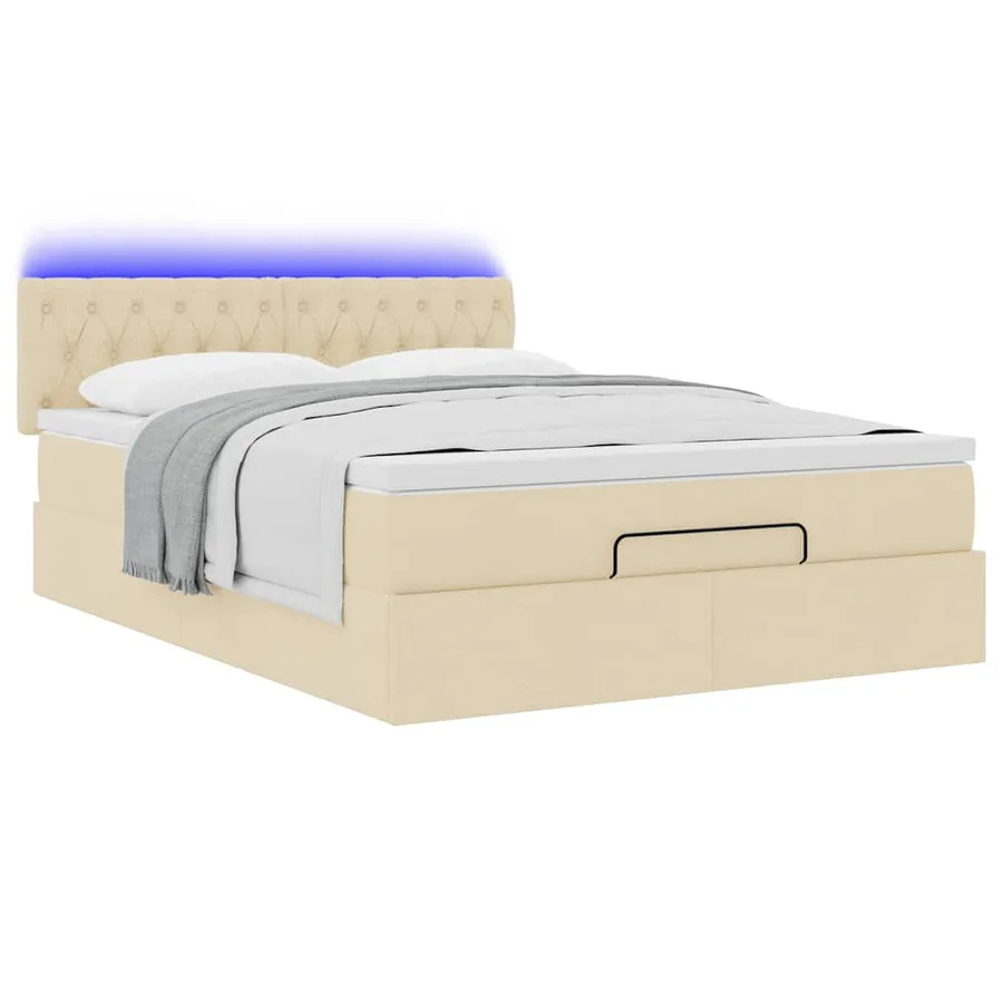 Lit ottoman avec matelas et LED crème 140x190 cm tissu - 6