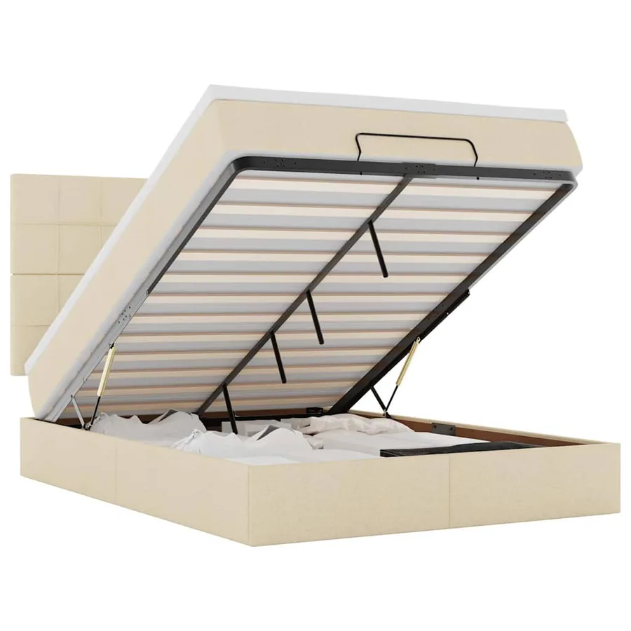 Cadre de lit ottoman avec matelas crème 140x190 cm tissu - 2