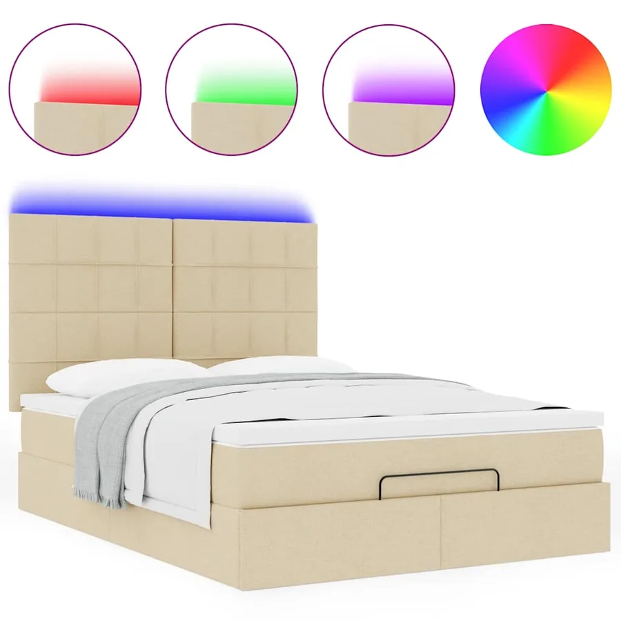 Cadre de lit ottoman avec matelas crème 140x190 cm tissu - 5