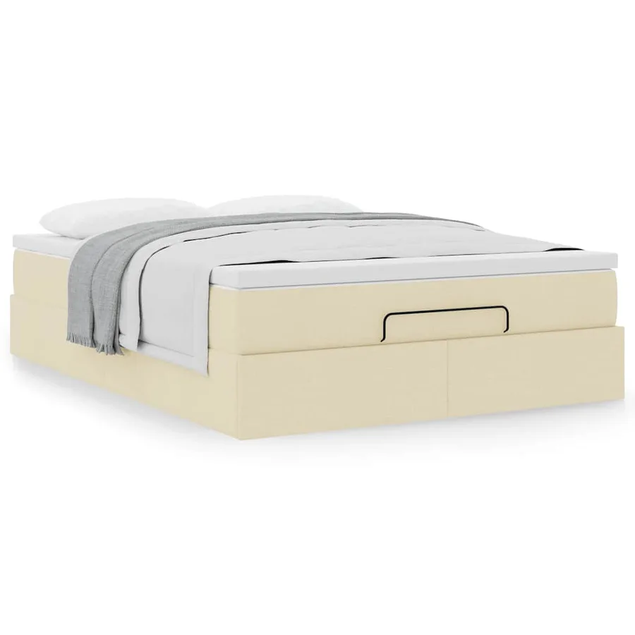 Cadre de lit ottoman avec matelas crème 140x190 cm tissu - 4