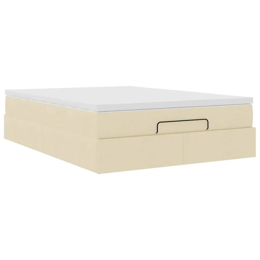 Cadre de lit ottoman avec matelas crème 140x190 cm tissu - 6
