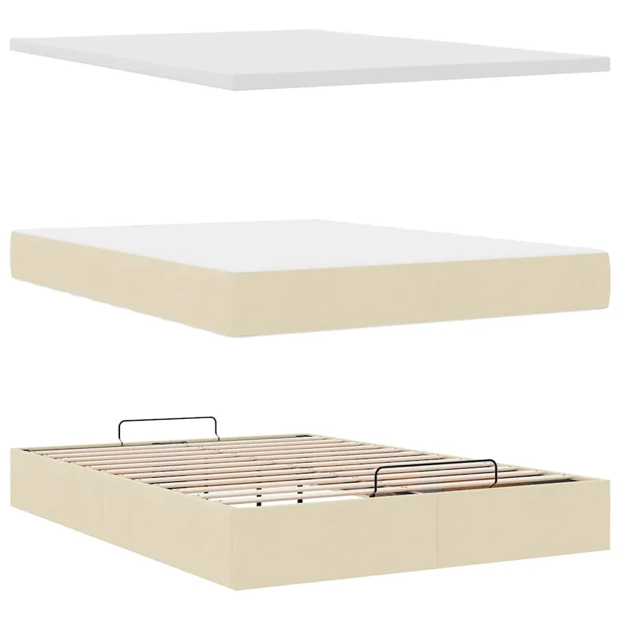 Cadre de lit ottoman avec matelas crème 140x190 cm tissu - 8