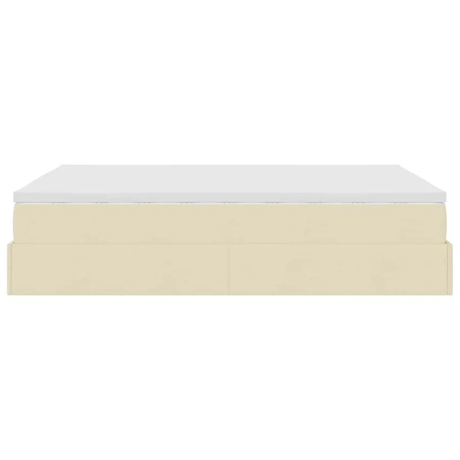 Cadre de lit ottoman avec matelas crème 140x190 cm tissu - 9