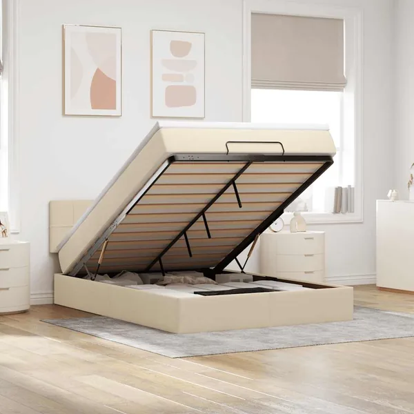 Lit ottoman avec matelas crème 140x190 cm tissu