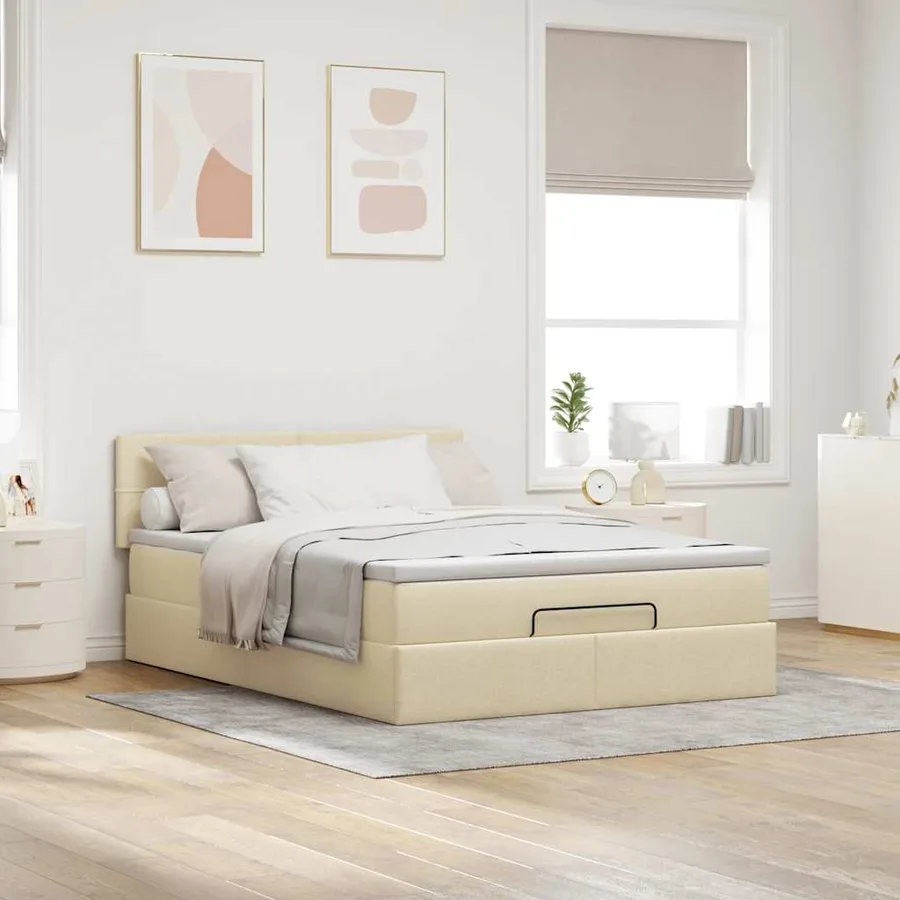 Lit ottoman avec matelas crème 140x190 cm tissu - 3