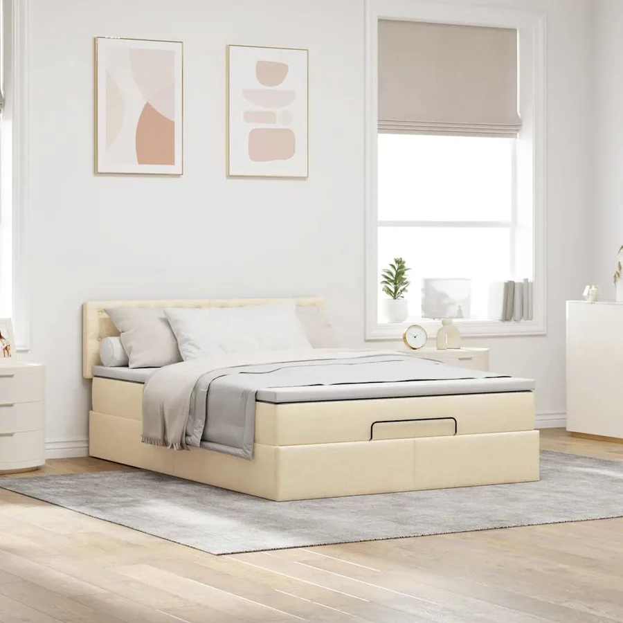 Lit ottoman avec matelas et LED crème 140x190 cm tissu - 4