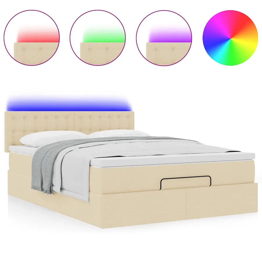 Lit ottoman avec matelas et LED crème 140x190 cm tissu - 5