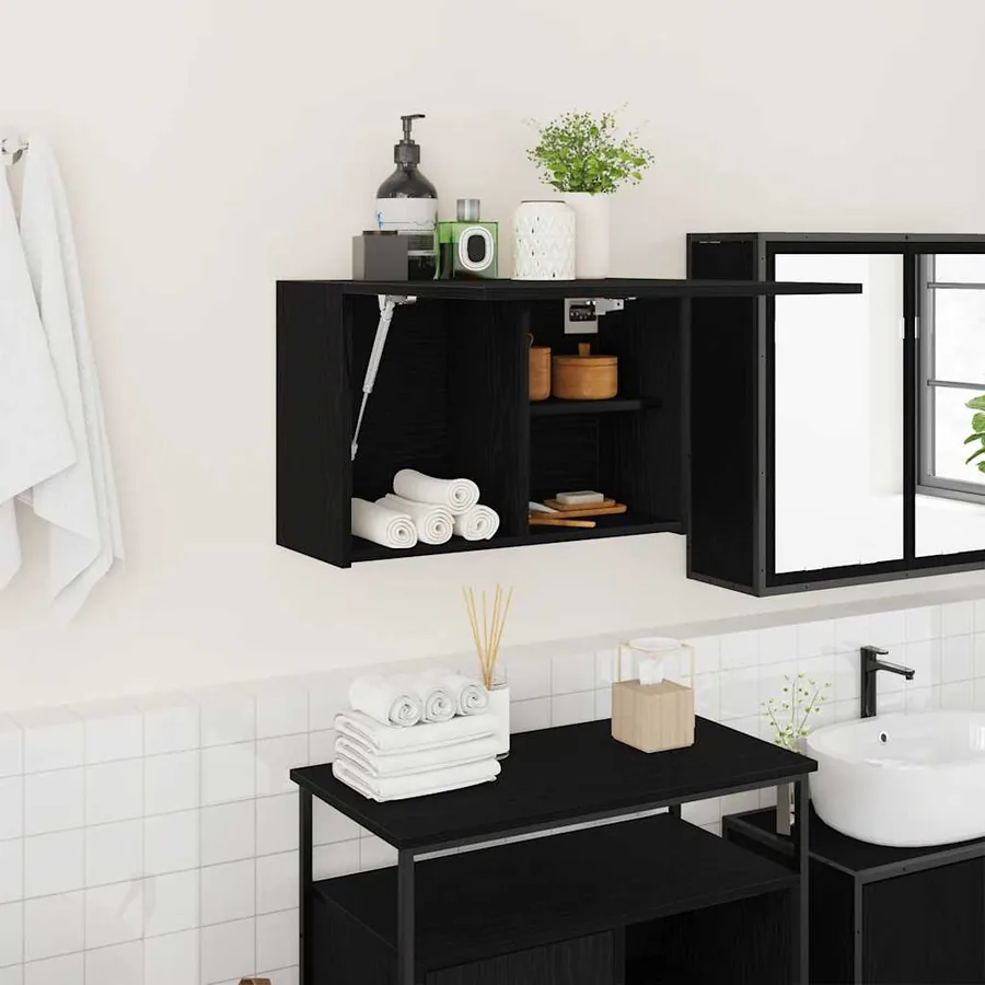 Armoire murale de bain noir 60x25x40 cm bois d'ingénierie