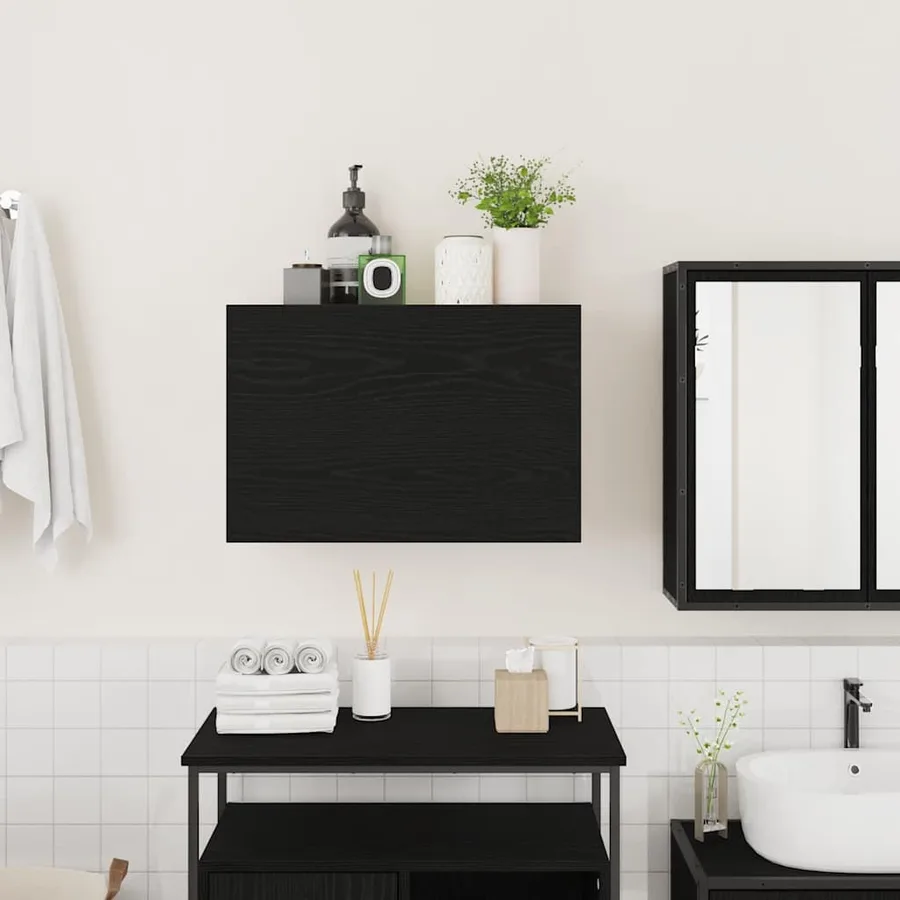 Armoire murale de bain noir 60x25x40 cm bois d'ingénierie - 3