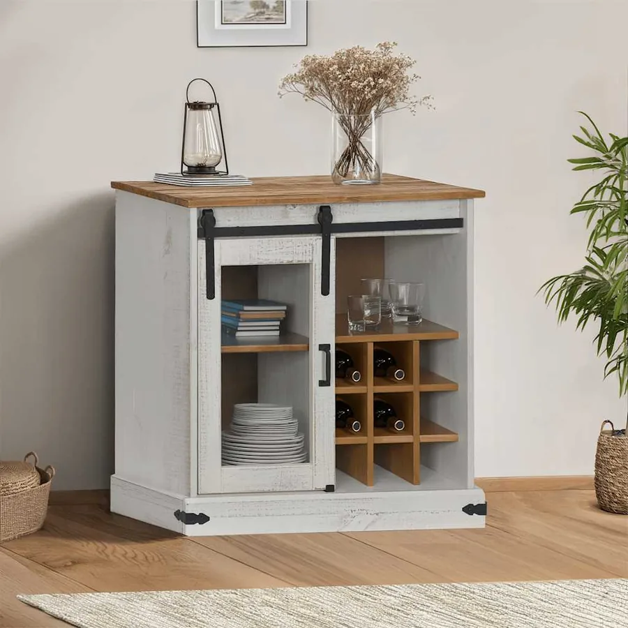 Buffet HALDEN porte coulissante blanc 80x40x80 cm bois massif