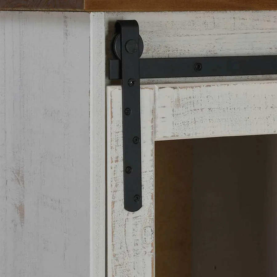 Buffet HALDEN porte coulissante blanc 80x40x80 cm bois massif - 7