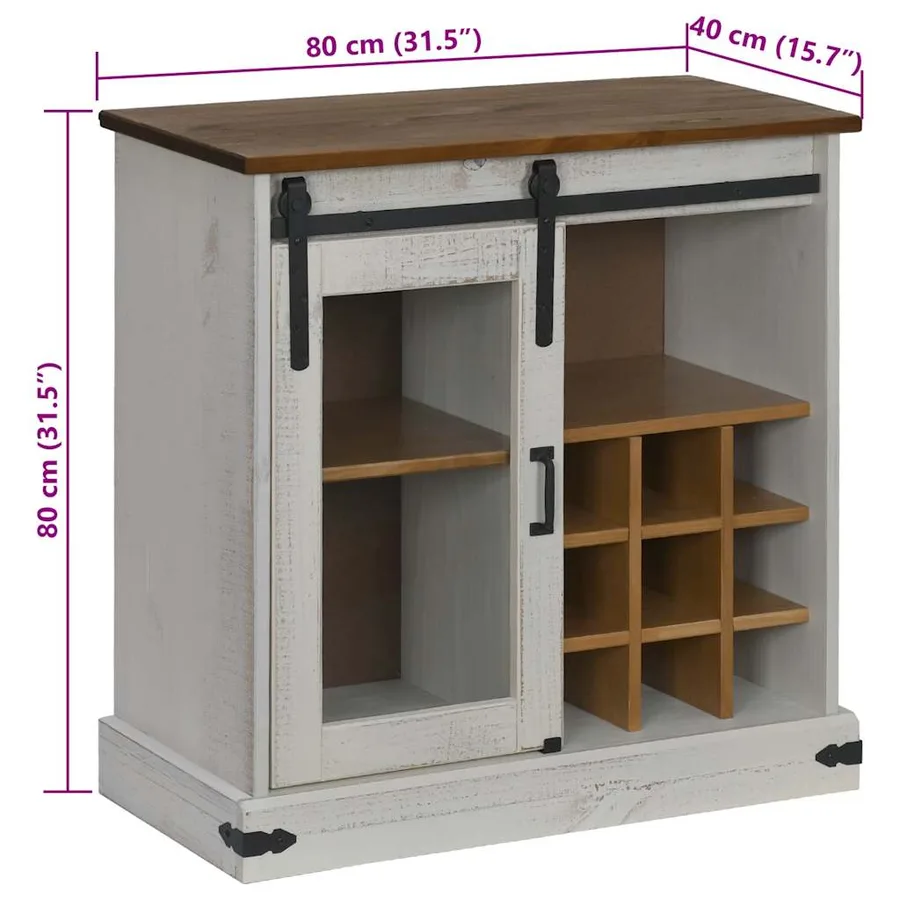 Buffet HALDEN porte coulissante blanc 80x40x80 cm bois massif - 9
