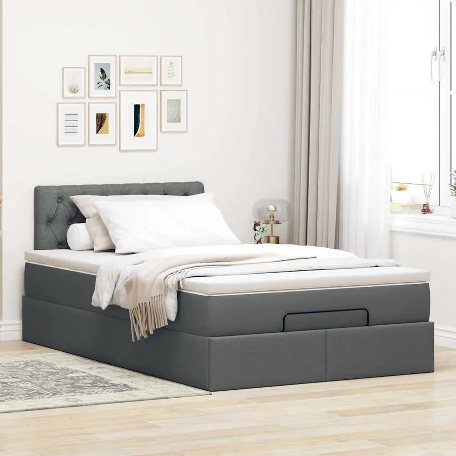 Lit ottoman avec matelas gris foncé 120x190 cm tissu - 3