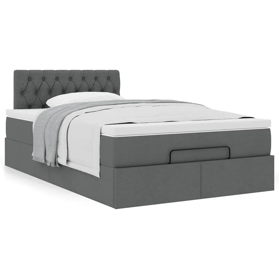 Lit ottoman avec matelas gris foncé 120x190 cm tissu - 4