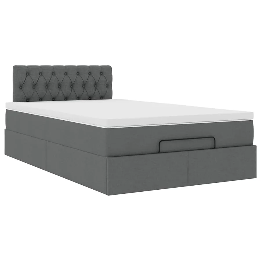 Lit ottoman avec matelas gris foncé 120x190 cm tissu - 6