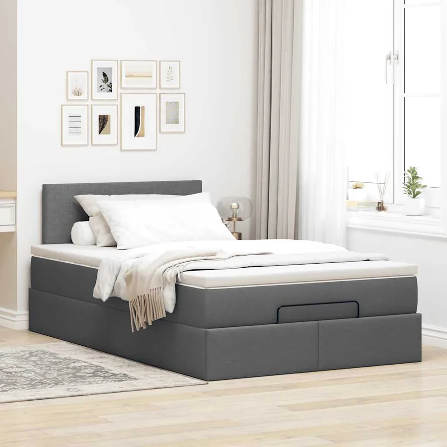 Lit ottoman avec matelas et LED gris foncé 120x190 cm tissu - 4