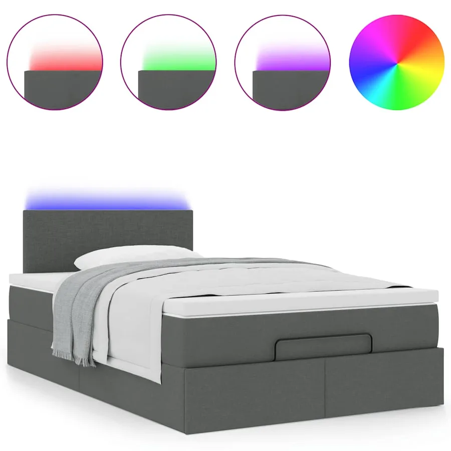 Lit ottoman avec matelas et LED gris foncé 120x190 cm tissu - 5