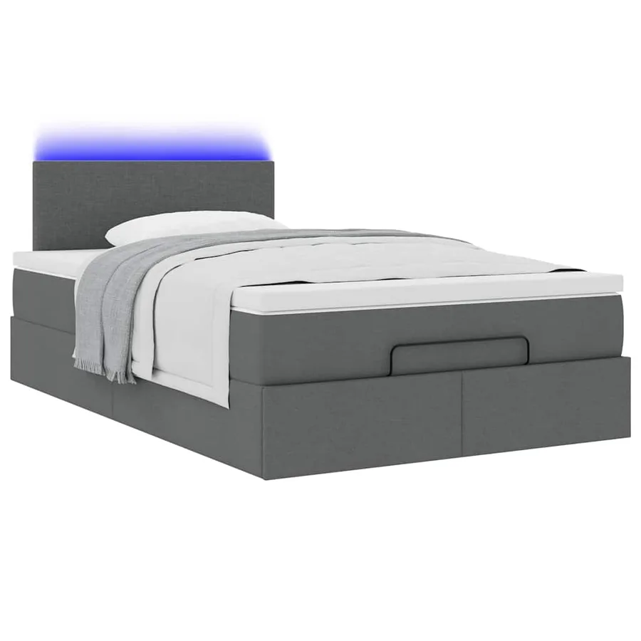 Lit ottoman avec matelas et LED gris foncé 120x190 cm tissu - 6
