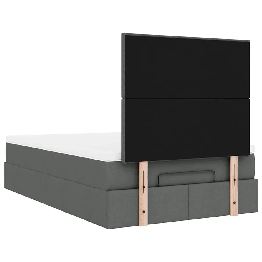Cadre de lit ottoman avec matelas gris foncé 120x190 cm tissu - 11