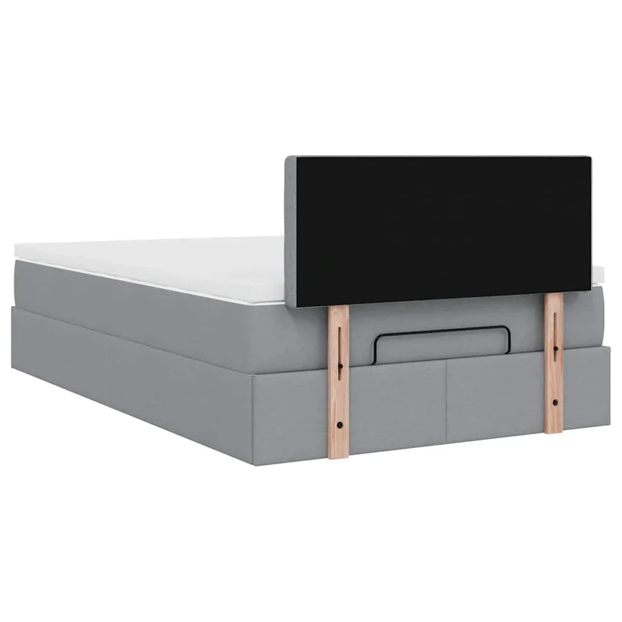 Lit ottoman avec matelas gris clair 120x190 cm tissu - 12