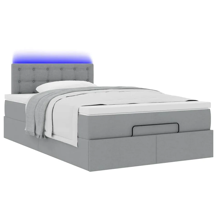 Lit ottoman avec matelas gris clair 120x190 cm tissu - 6