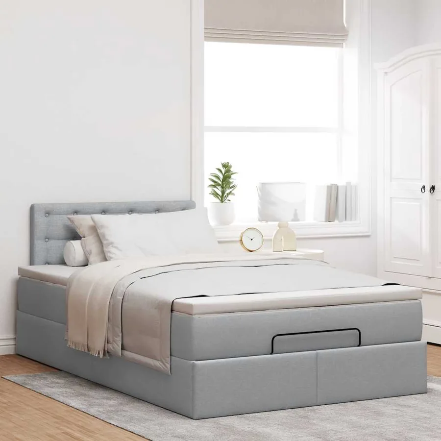 Lit ottoman avec matelas gris clair 120x190 cm tissu - 3
