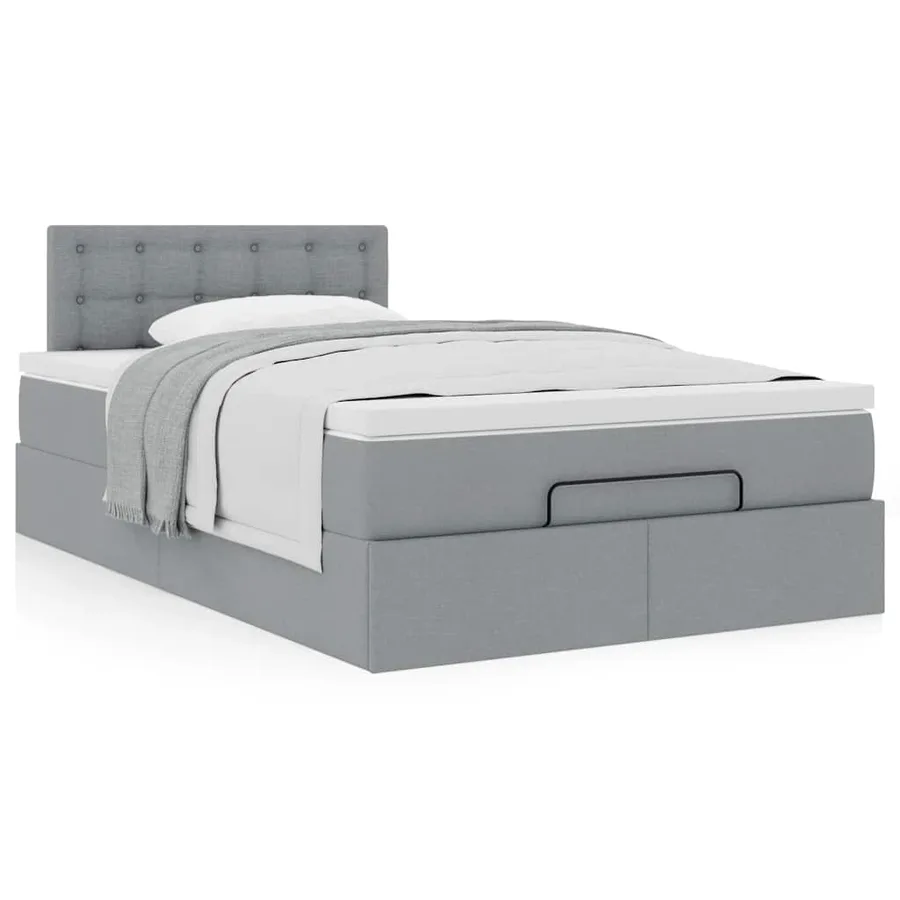 Lit ottoman avec matelas gris clair 120x190 cm tissu - 4