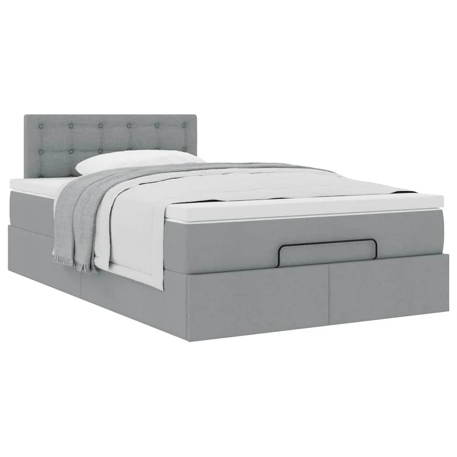 Lit ottoman avec matelas gris clair 120x190 cm tissu - 5