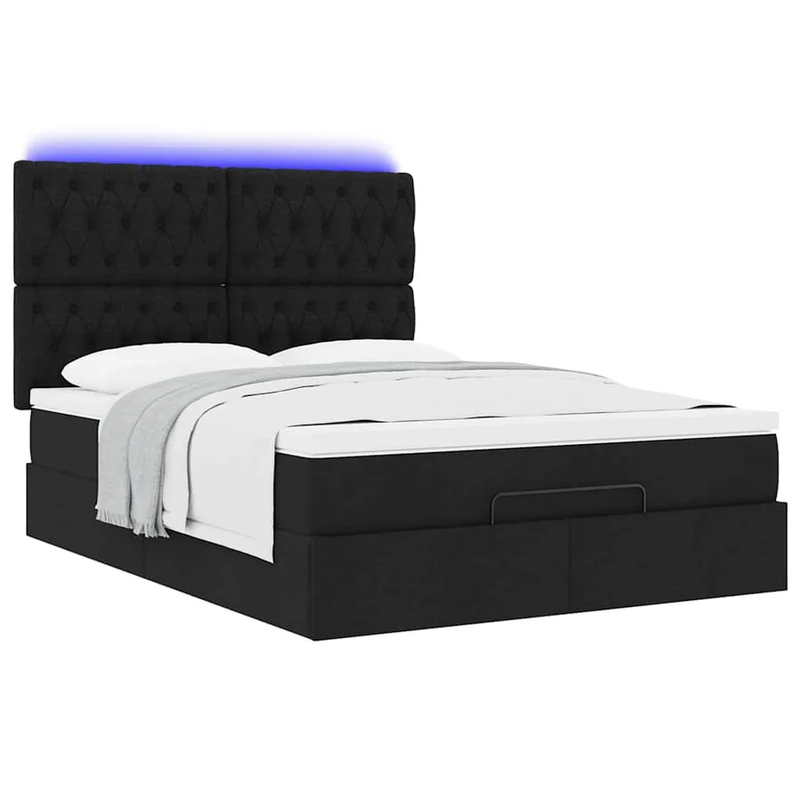 Cadre de lit ottoman avec matelas noir 140x200 cm tissu - 6