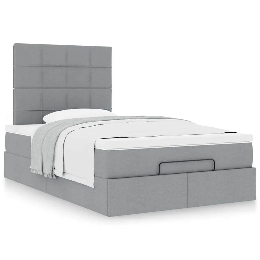Cadre de lit ottoman avec matelas gris clair 120x190 cm tissu - 4