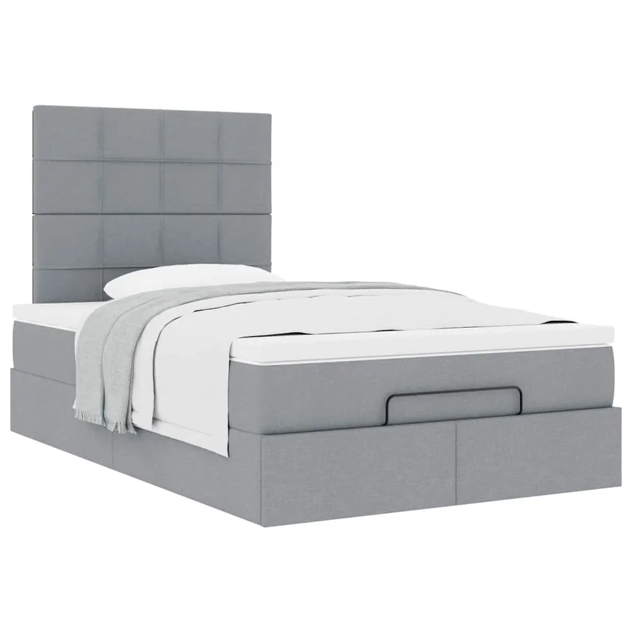 Cadre de lit ottoman avec matelas gris clair 120x190 cm tissu - 5