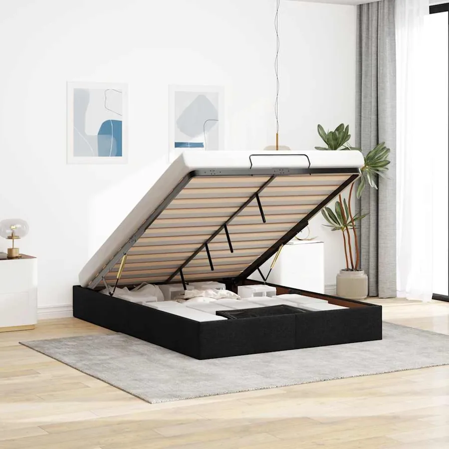 Cadre de lit ottoman sans matelas noir 140x200 cm tissu