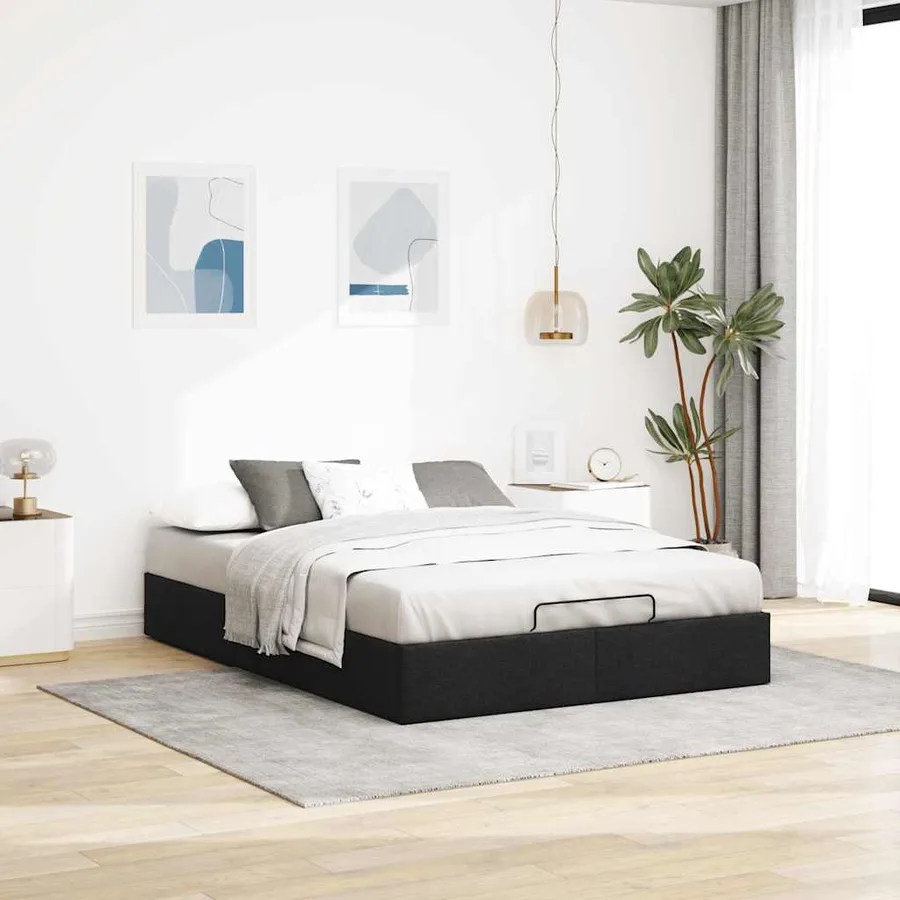 Cadre de lit ottoman sans matelas noir 140x200 cm tissu - 3