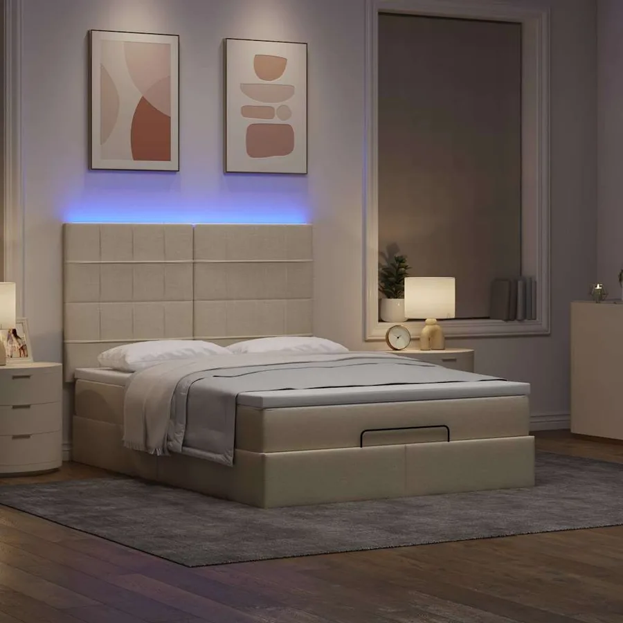 Cadre de lit ottoman avec matelas crème 140x200 cm tissu - 3