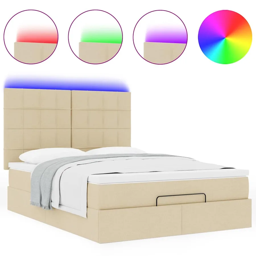 Cadre de lit ottoman avec matelas crème 140x200 cm tissu - 5