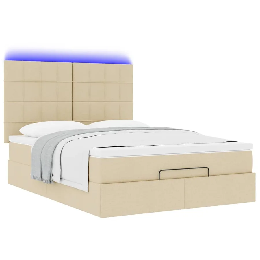 Cadre de lit ottoman avec matelas crème 140x200 cm tissu - 6