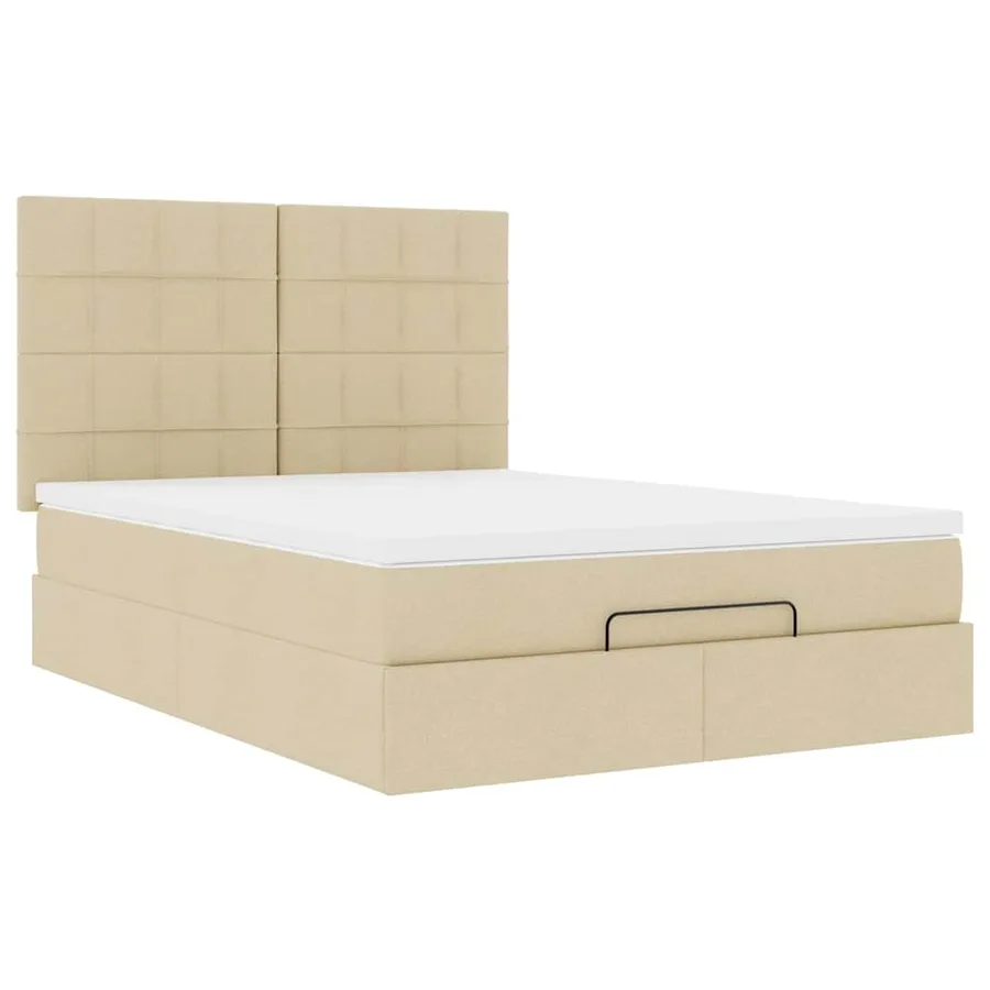 Cadre de lit ottoman avec matelas crème 140x200 cm tissu - 7