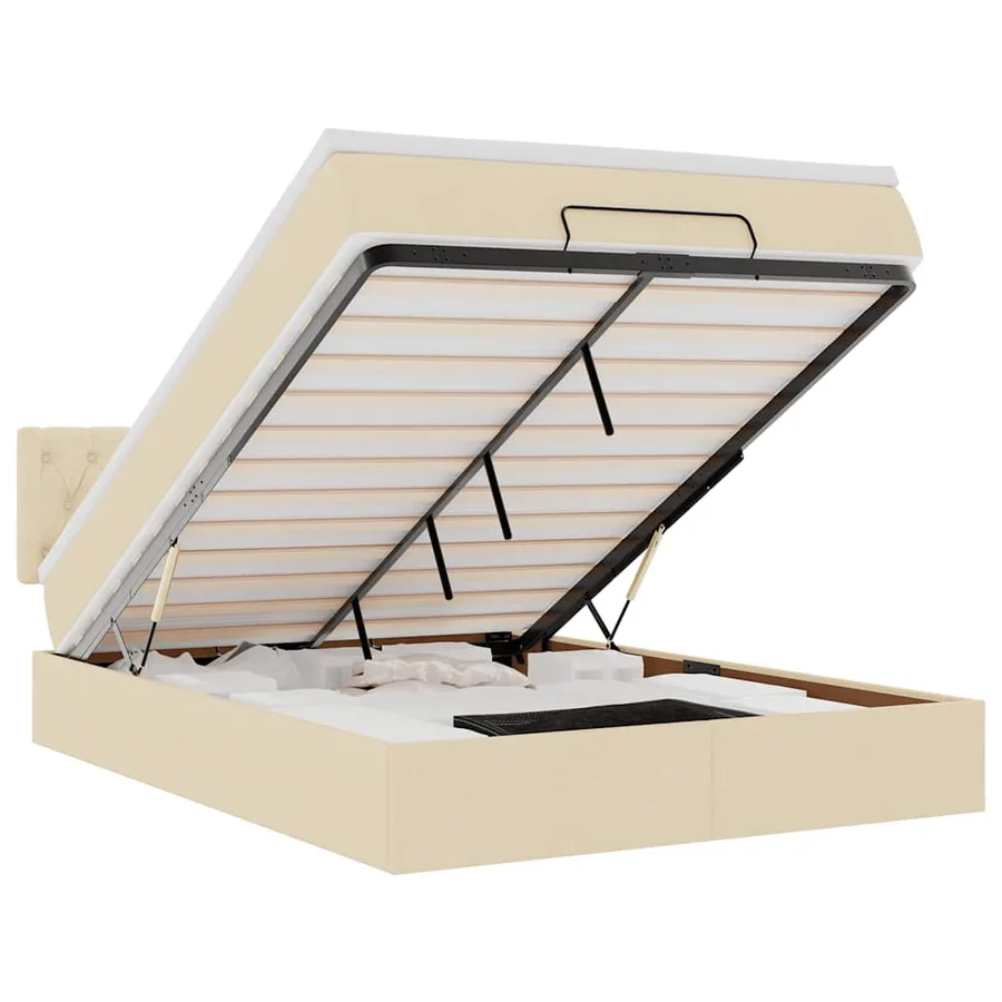 Lit ottoman avec matelas crème 140x200 cm tissu - 2