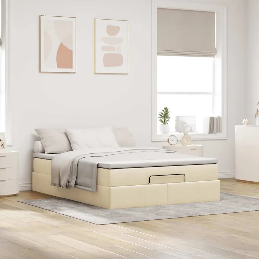 Cadre de lit ottoman avec matelas crème 140x200 cm tissu - 3