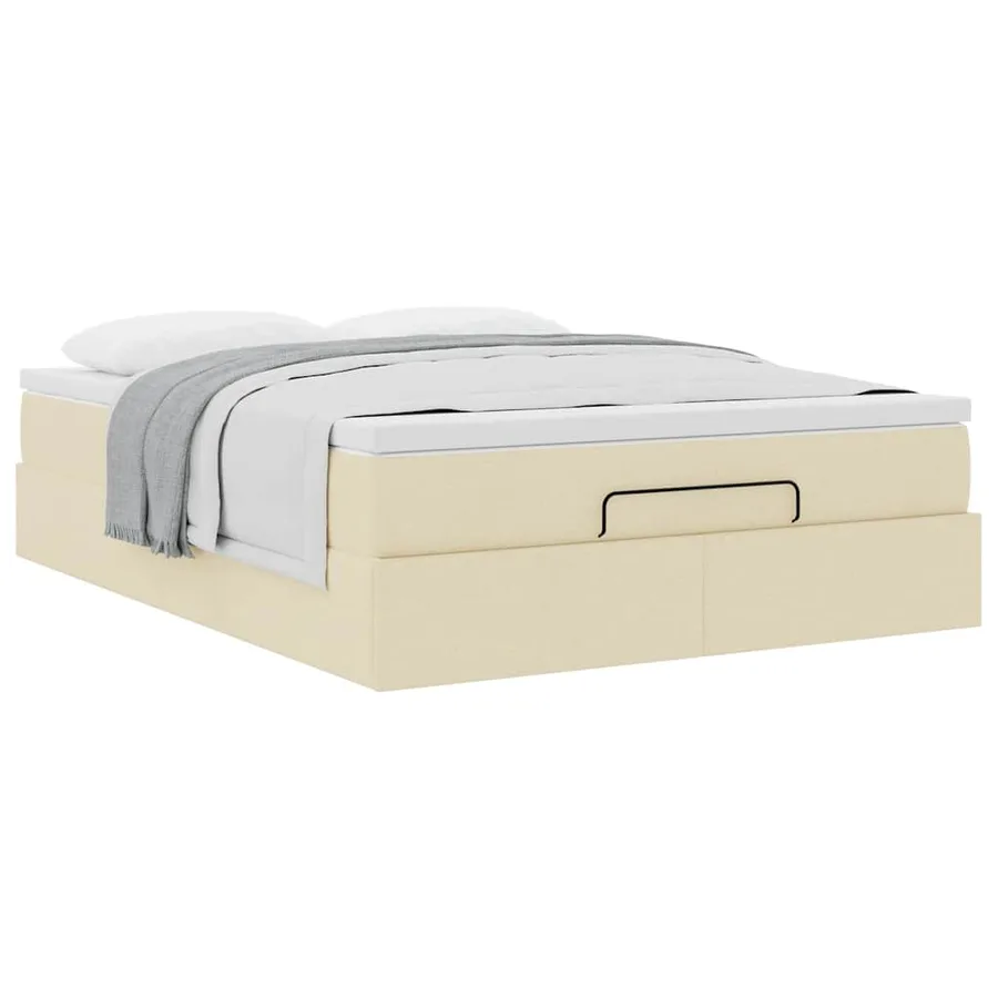 Cadre de lit ottoman avec matelas crème 140x200 cm tissu - 5