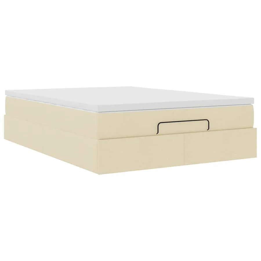 Cadre de lit ottoman avec matelas crème 140x200 cm tissu - 6