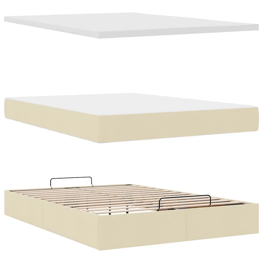 Cadre de lit ottoman avec matelas crème 140x200 cm tissu - 7