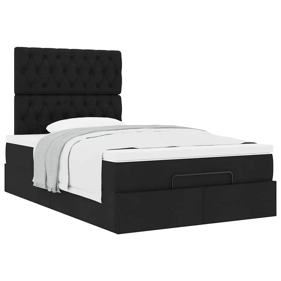 Cadre de lit ottoman avec matelas noir 120x190 cm tissu - 5
