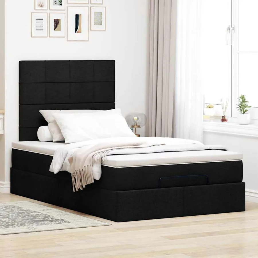 Cadre de lit ottoman avec matelas noir 120x190 cm tissu - 3