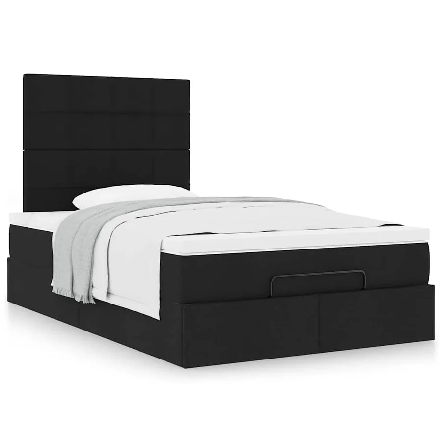 Cadre de lit ottoman avec matelas noir 120x190 cm tissu - 4