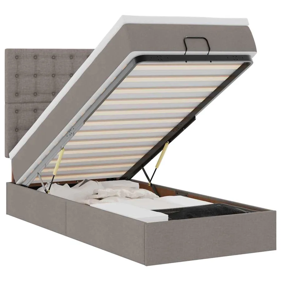 Lit ottoman avec matelas taupe 100x200 cm tissu - 2