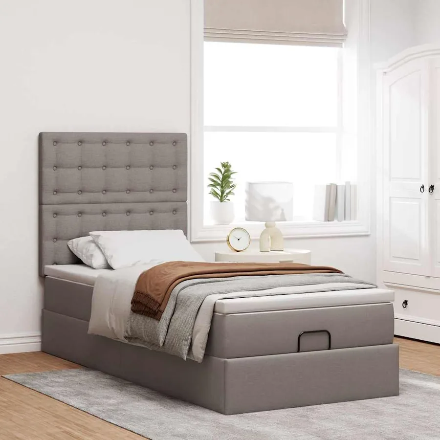 Lit ottoman avec matelas taupe 100x200 cm tissu - 3