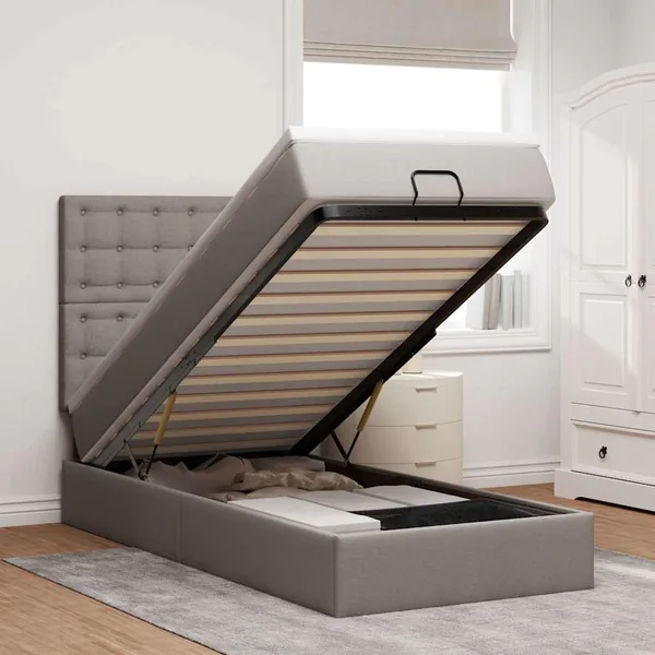 Cadre de lit ottoman avec matelas taupe 100x200 cm tissu